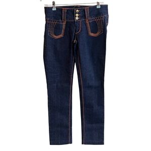 Y2K Apollo Jeans Woman's Dark Orange Stitching Pockets 3 Buttons Low 7/8 NWOT‎